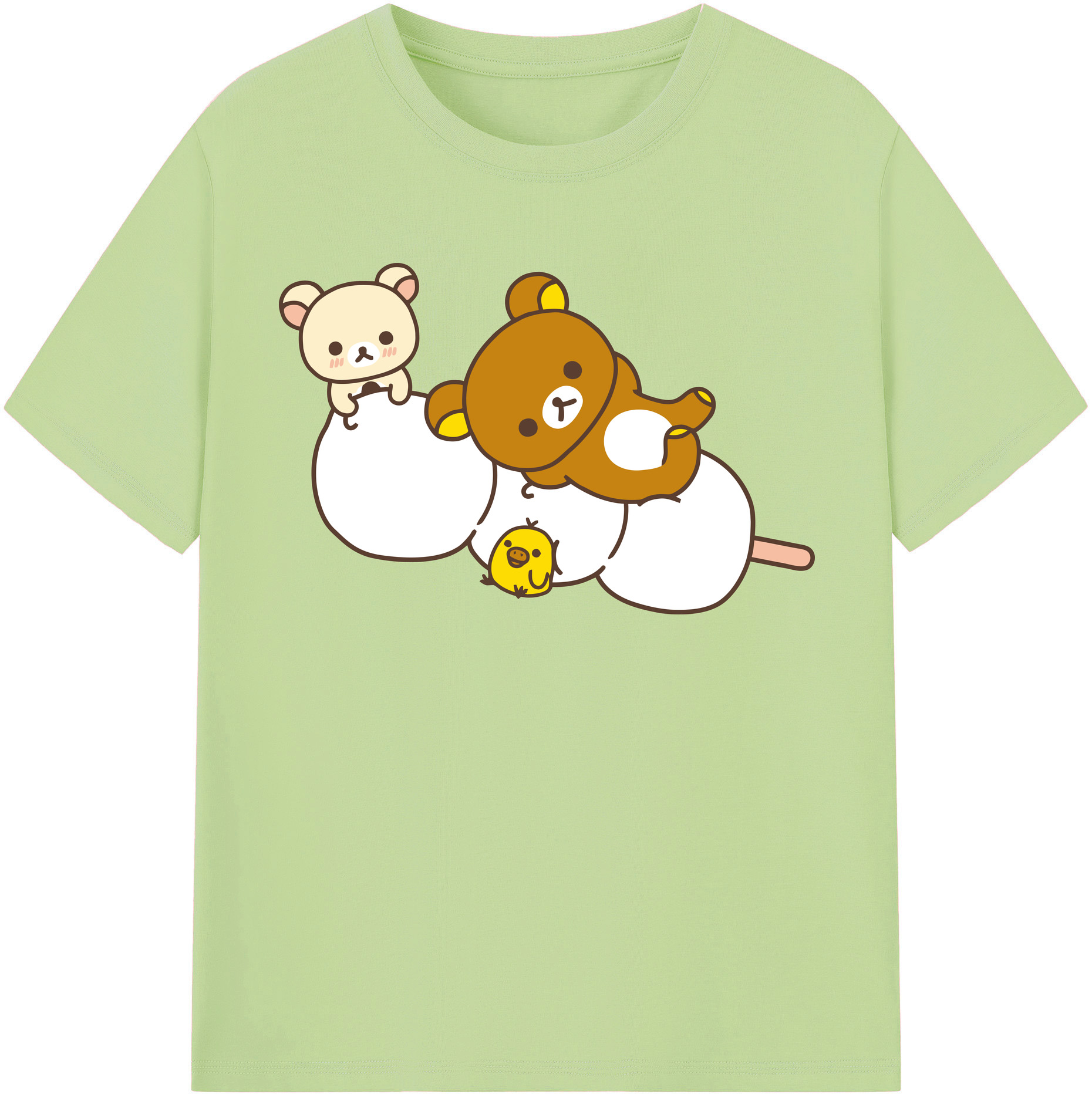 （画像用） リラックマ リラックマ キイロイトリ Rilakkuma Korilakkuma Kiiroitori 綿100％半袖Tシャツ（フロントプリント）